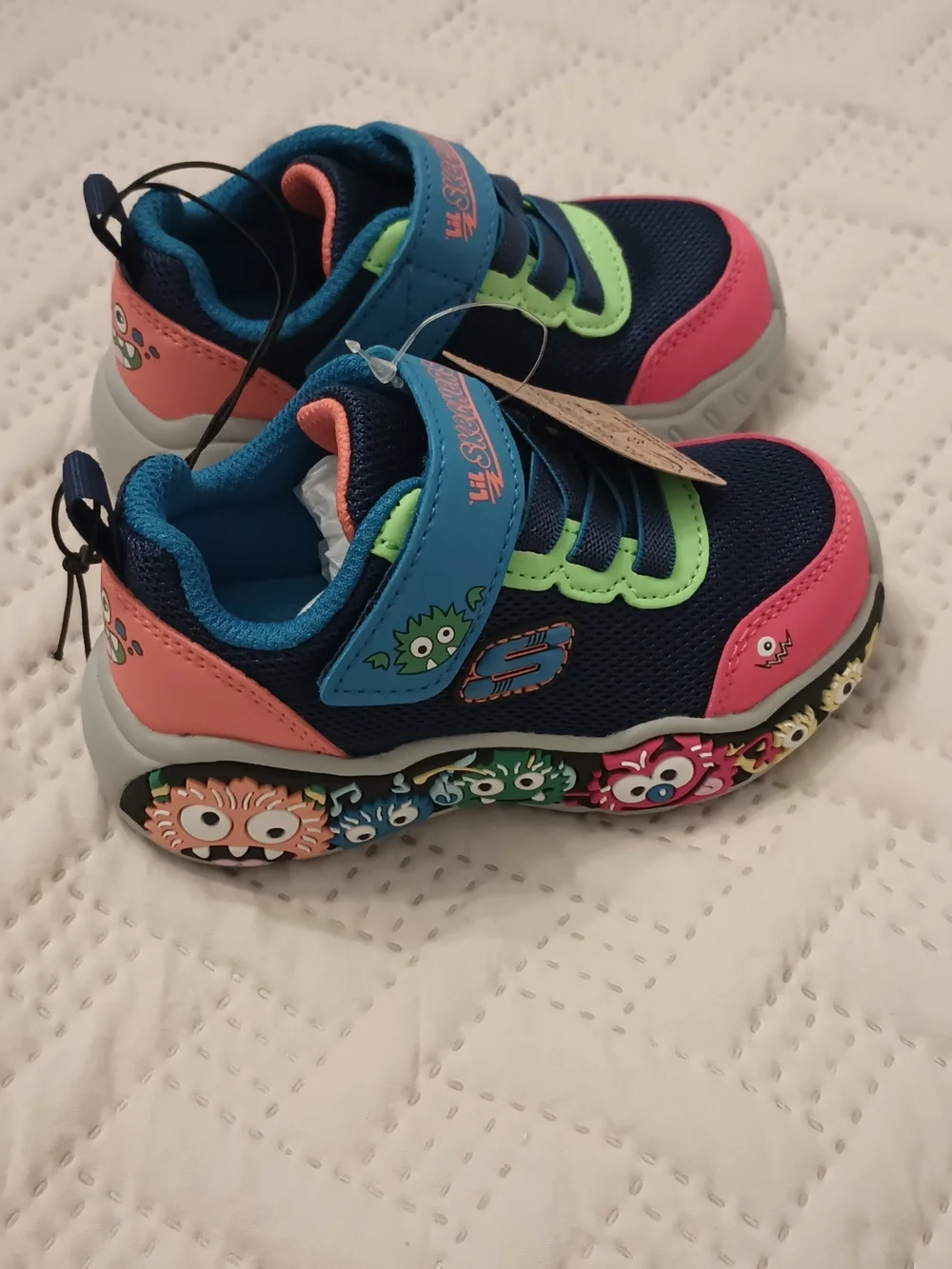 Kids Skechers Play Scene Navy, Pink & Lime Sneakers 6 Toddlers - Picture 6 of 14
